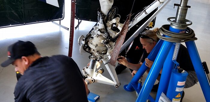 Netflix Aviation technicians training on FP-300 laser ablation — Burbank MRO facility